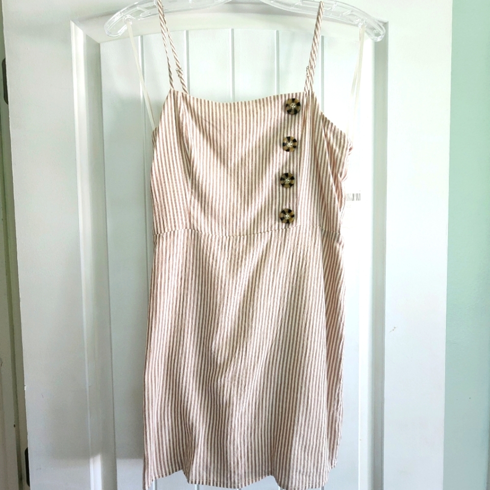 Altar'd State Brown & White Pin Stripe Casual Adjustable Strap Dress